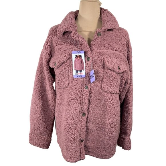 New 32 Degrees Fuzzy Shacket Jacket Dusty Pink Size XS/S Snap Front - Picture 1 of 8